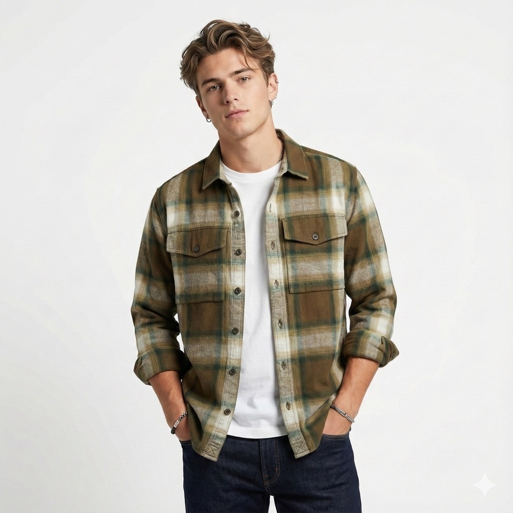 REI mens layering overshirt cotton plaid button down small